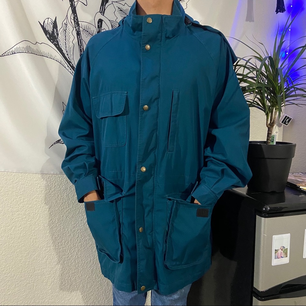 Turquoise outdoor tall mens rain coat/trench coat